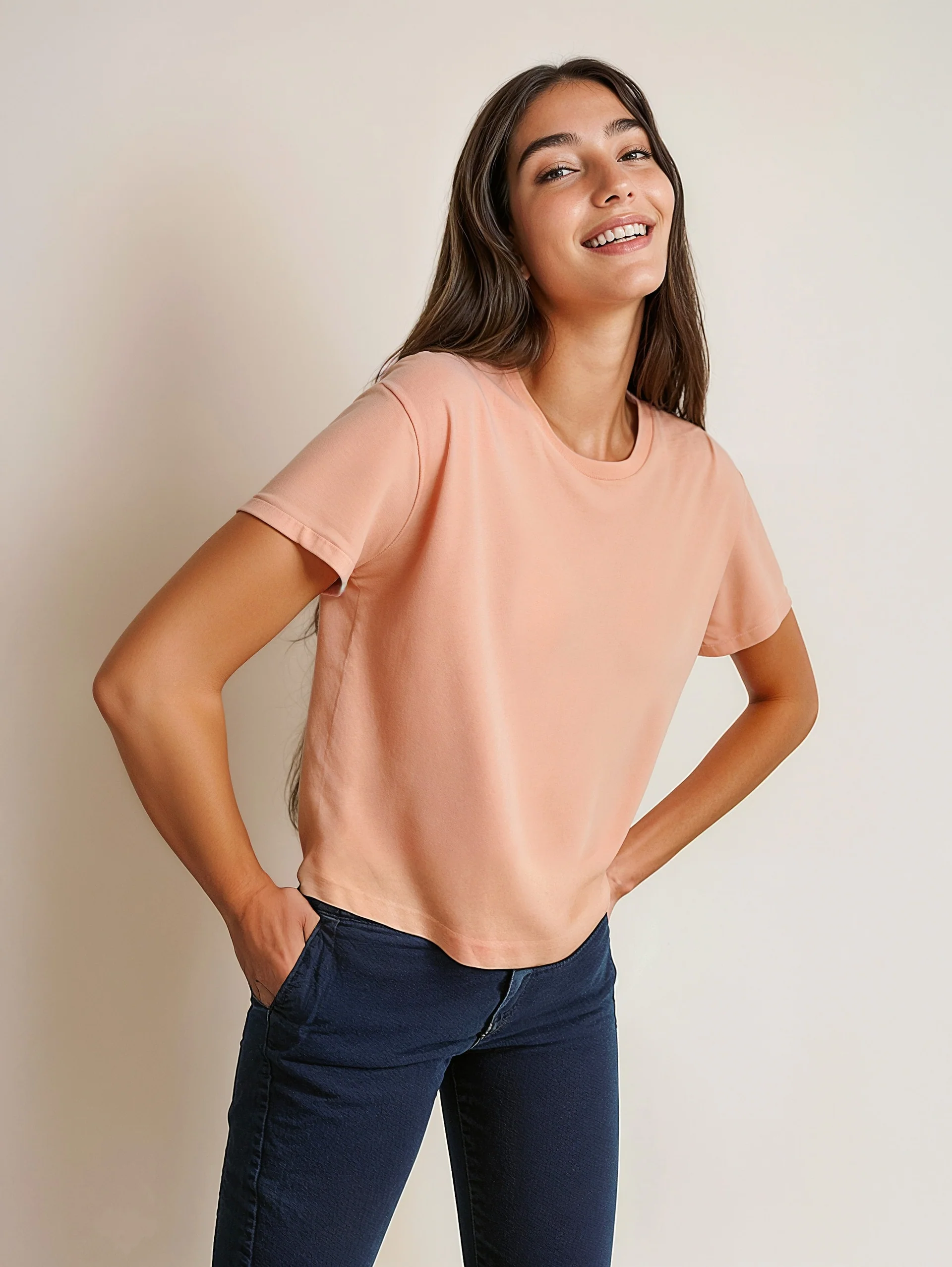 Women's Soft Peach Crew Neck T-Shirt - Casual Comfort Tee - Women's peach t-shirt