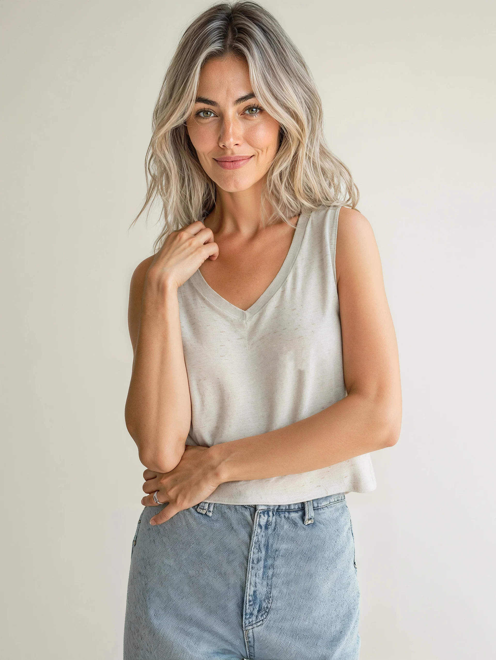 Soft V-Neck Tank Top - Lightweight Sleeveless Heather Gray Shirt