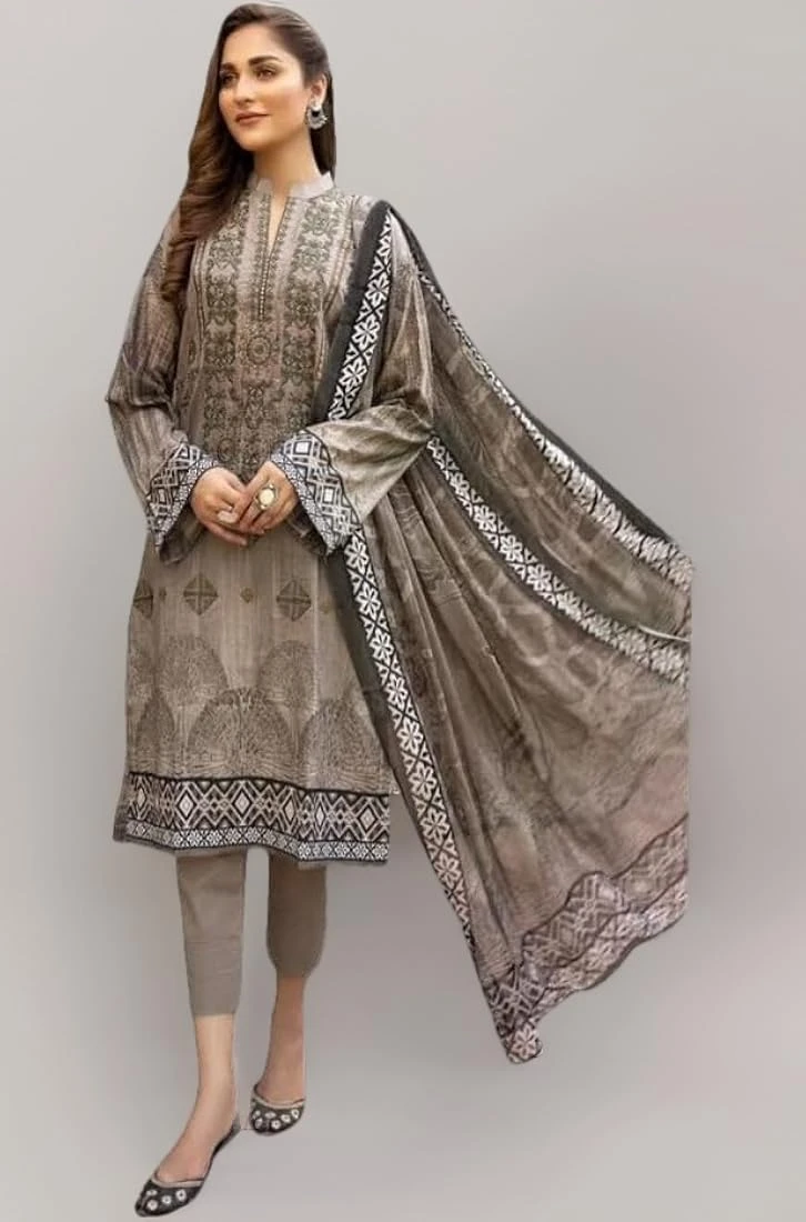 Women's Elegant Embroidered Pakistani Salwar Kameez in Soft Taupe