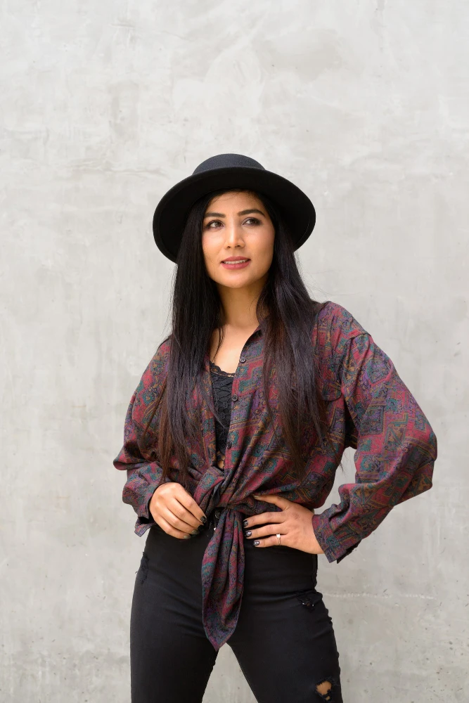 Bohemian Paisley Tie-Front Blouse with Wide-Brim Hat - Bohemian-paisley-blouse