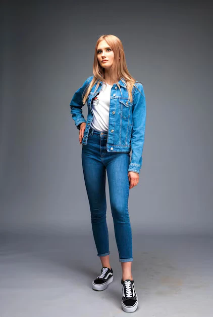 Women's Classic Blue Denim Jacket and Skinny Jeans Casual Outfit Set - Women's denim outfit