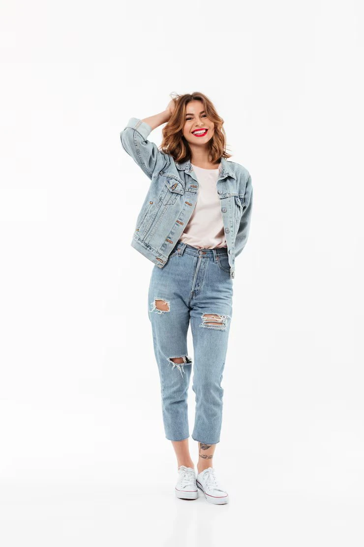 Classic Vintage Denim Jacket and Ripped Jeans Outfit Set - Denim jacket outfit