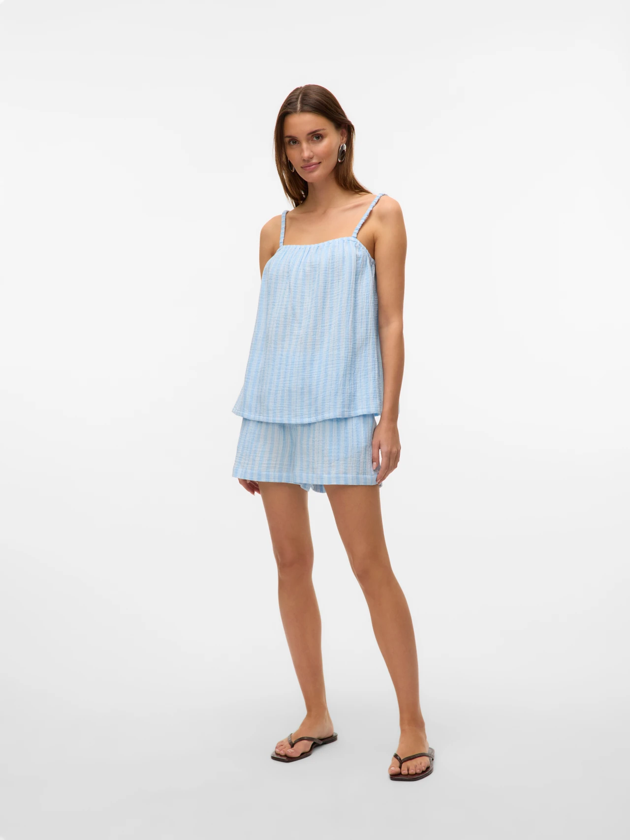 Blue Striped Layered Summer Romper - Lightweight Beach Playsuit