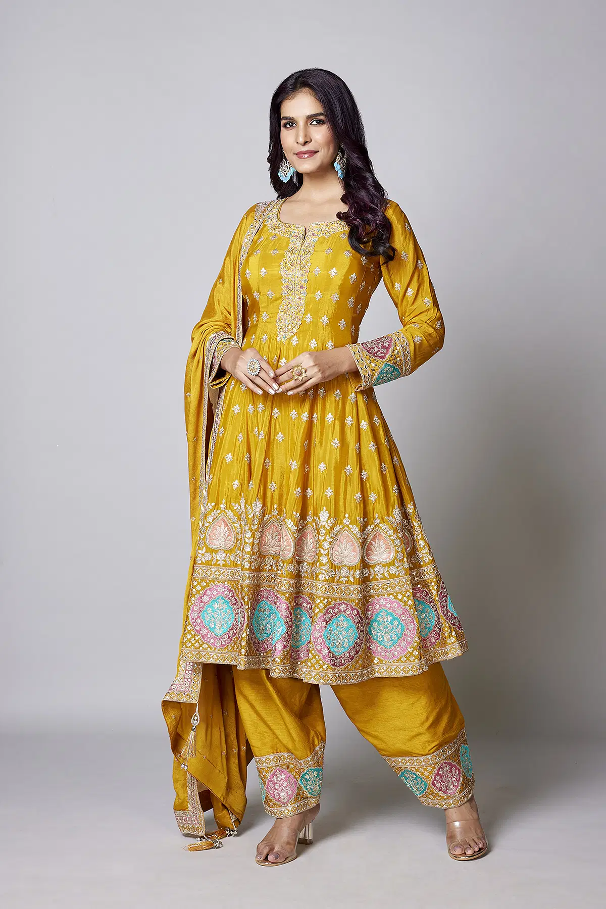 Luxurious Yellow Embroidered Punjabi Salwar Kameez Wedding Festive Suit